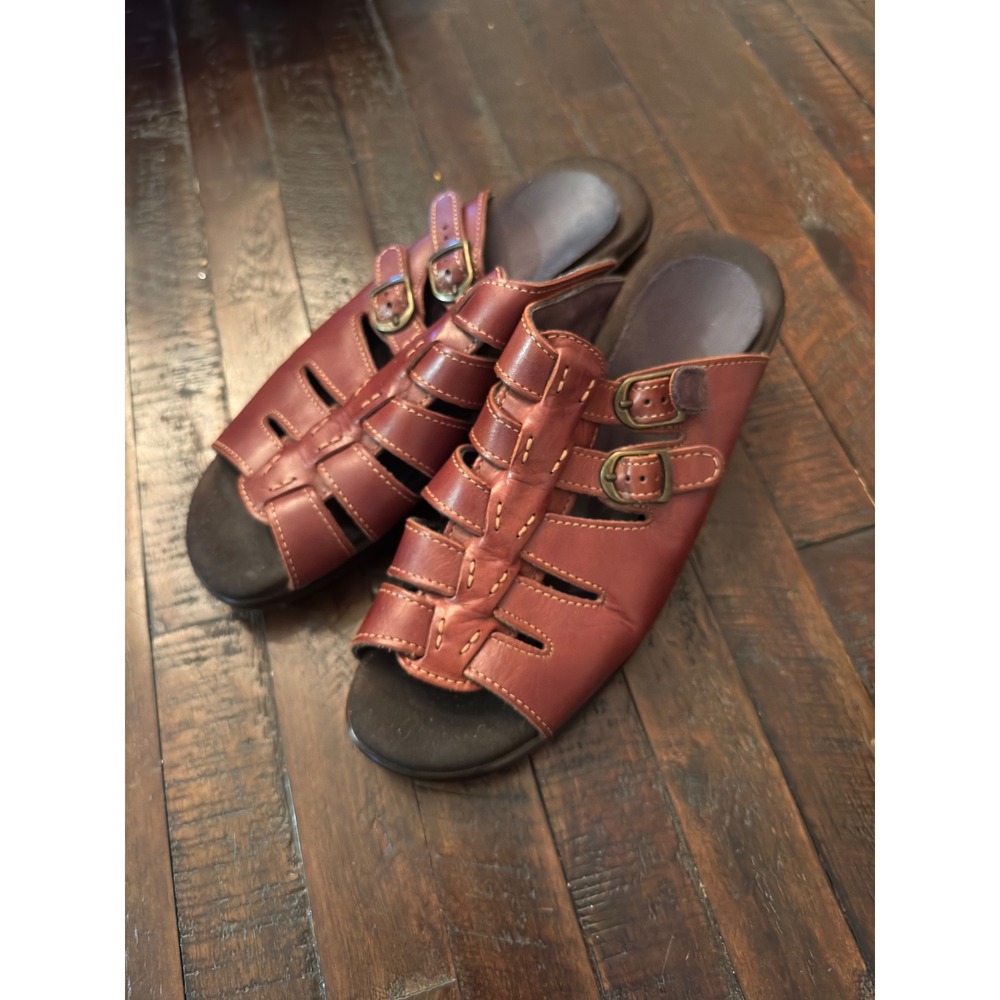 SAS Tripad Comfort Brown Leather Slide Sandals Buckle Strappy Wedge Women 9.5